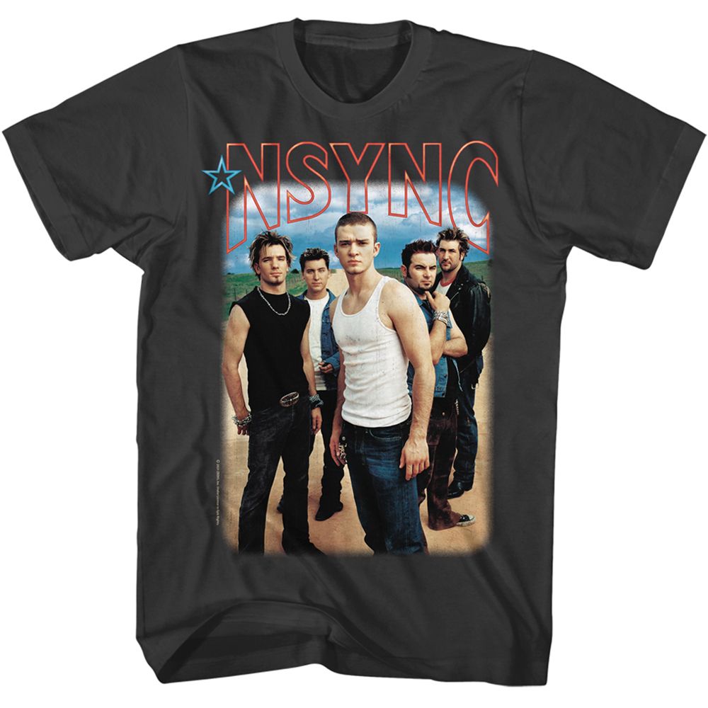 Smoke Gray NSYNC t-shirt featuring an NSYNC Blu Skies redux design
