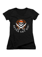 Black Never Say Die Juniors V-Neck T-Shirt