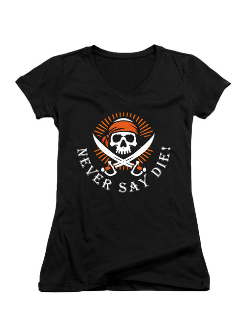 Black Never Say Die Juniors V-Neck T-Shirt