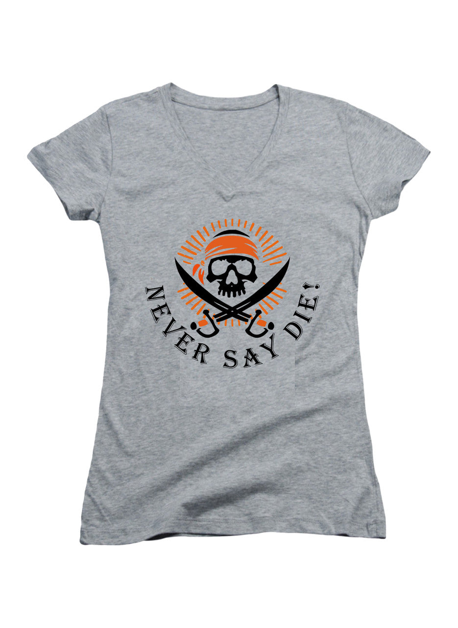 Gray Never Say Die Juniors V-Neck T-Shirt