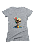 Gray No Brainer Skull Juniors V-Neck T-Shirt