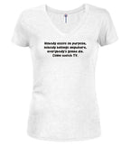 White Nobody exists on purpose Juniors V-Neck T-Shirt
