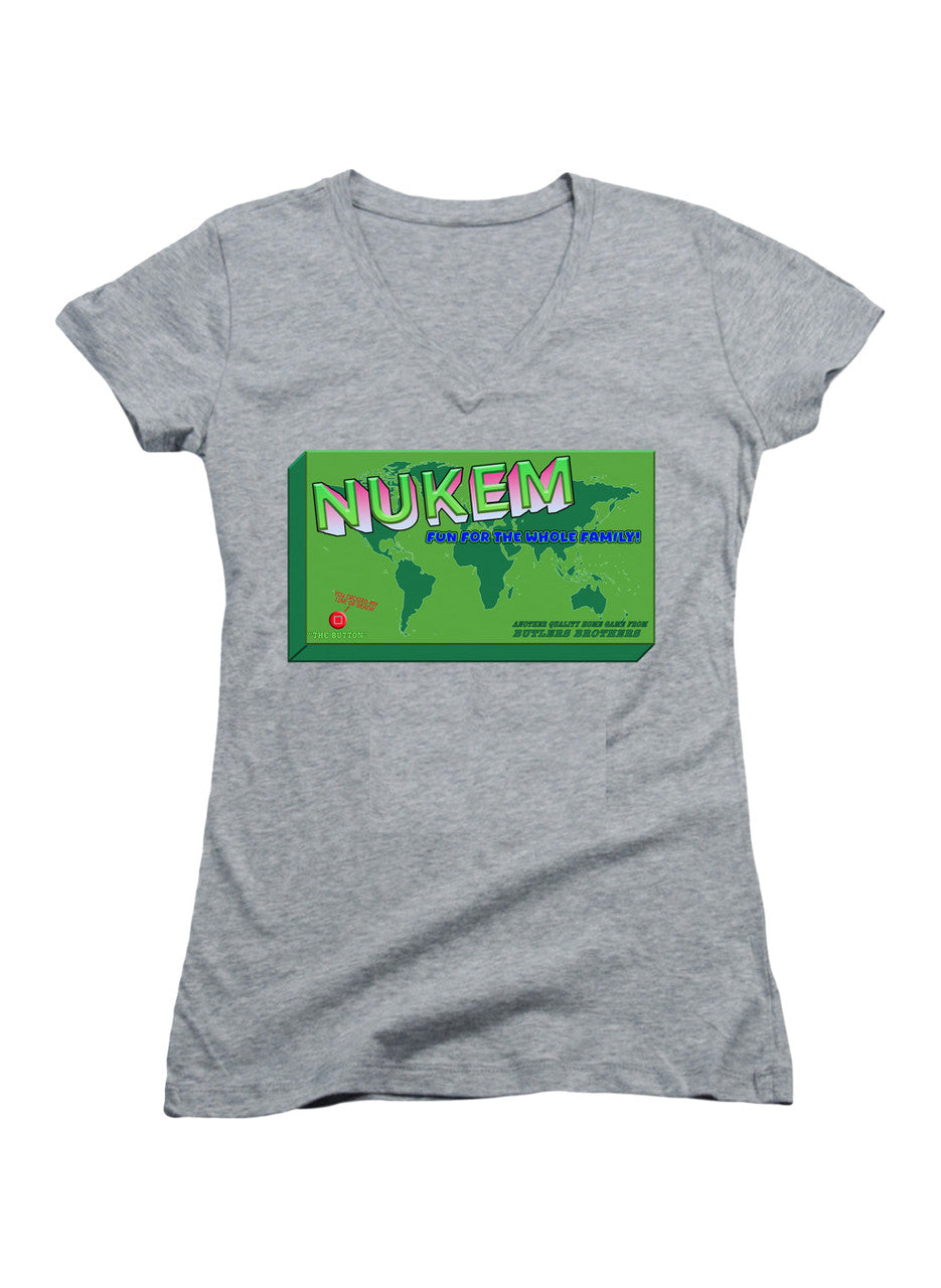 Gray Nukem the Board Game Juniors V-Neck T-Shirt