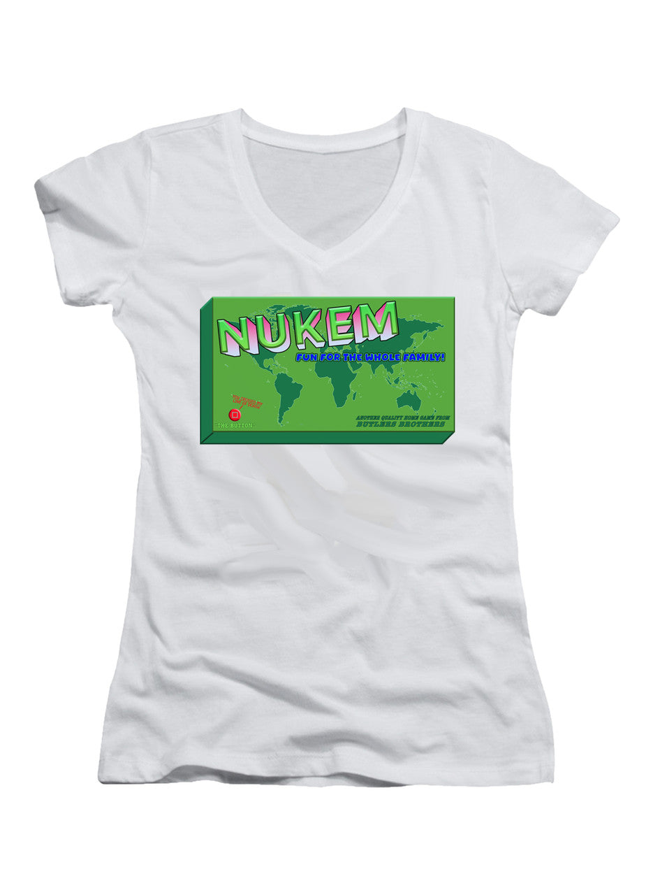 White Nukem the Board Game Juniors V-Neck T-Shirt