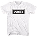 White Oasis t-shirt featuring an Oasis rectangular logo design