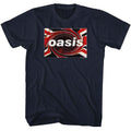 Navy Oasis t-shirt featuring an Oasis Union Jack logo design