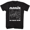 Black Oasis t-shirt featuring a Be Here Now line art design
