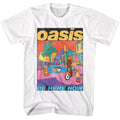 White Oasis t-shirt featuring a Be Here Now design