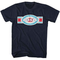 Navy Oasis t-shirt featuring a tri-color chest logo design