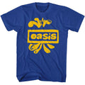 Royal Blue Oasis t-shirt featuring an Oasis alt splatter logo design