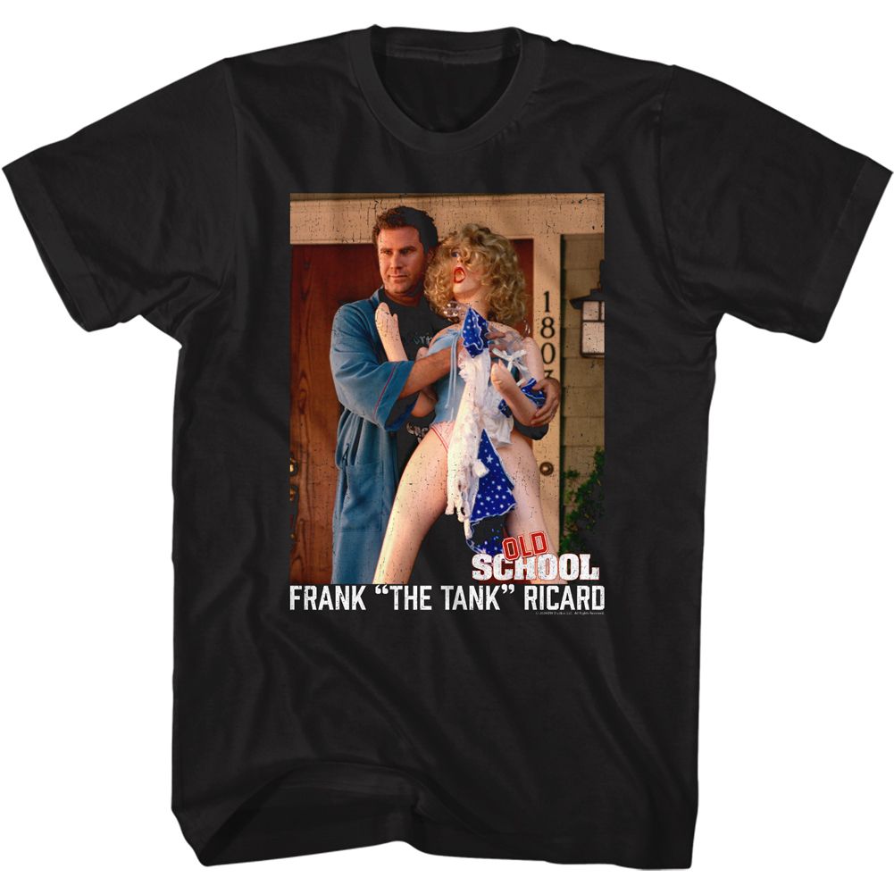 Black Old School t-shirt featuring a Frank and Doll design