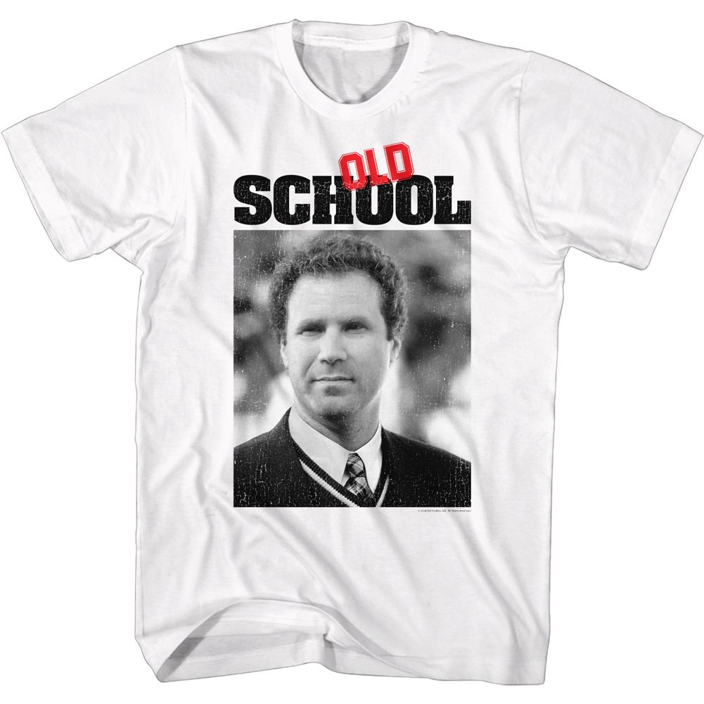 White Old School t-shirt featuring a Frank and Logo design