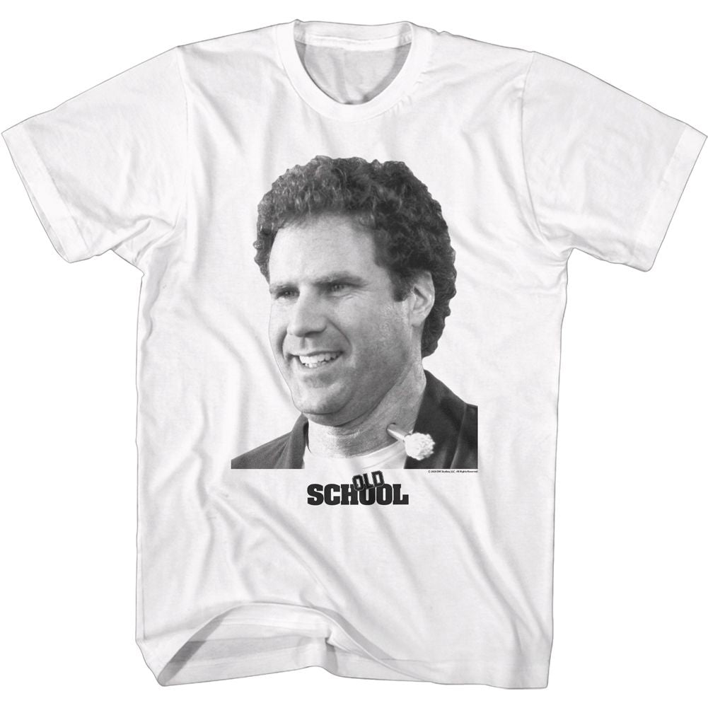 White Old School t-shirt featuring a Frank and Tranq design