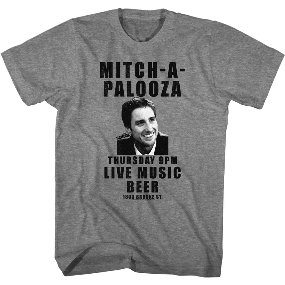 Graphite Heather Old School t-shirt featuring a Mitch-A-Palooza design