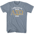 Indigo Heather Old School t-shirt featuring an Old School Frat design