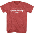 Red Heather Old School t-shirt featuring a Speaker City design