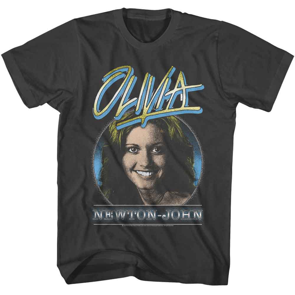 Smoke Gray Olivia Newton-John t-shirt featuring an Olivia Newton-John portrait design