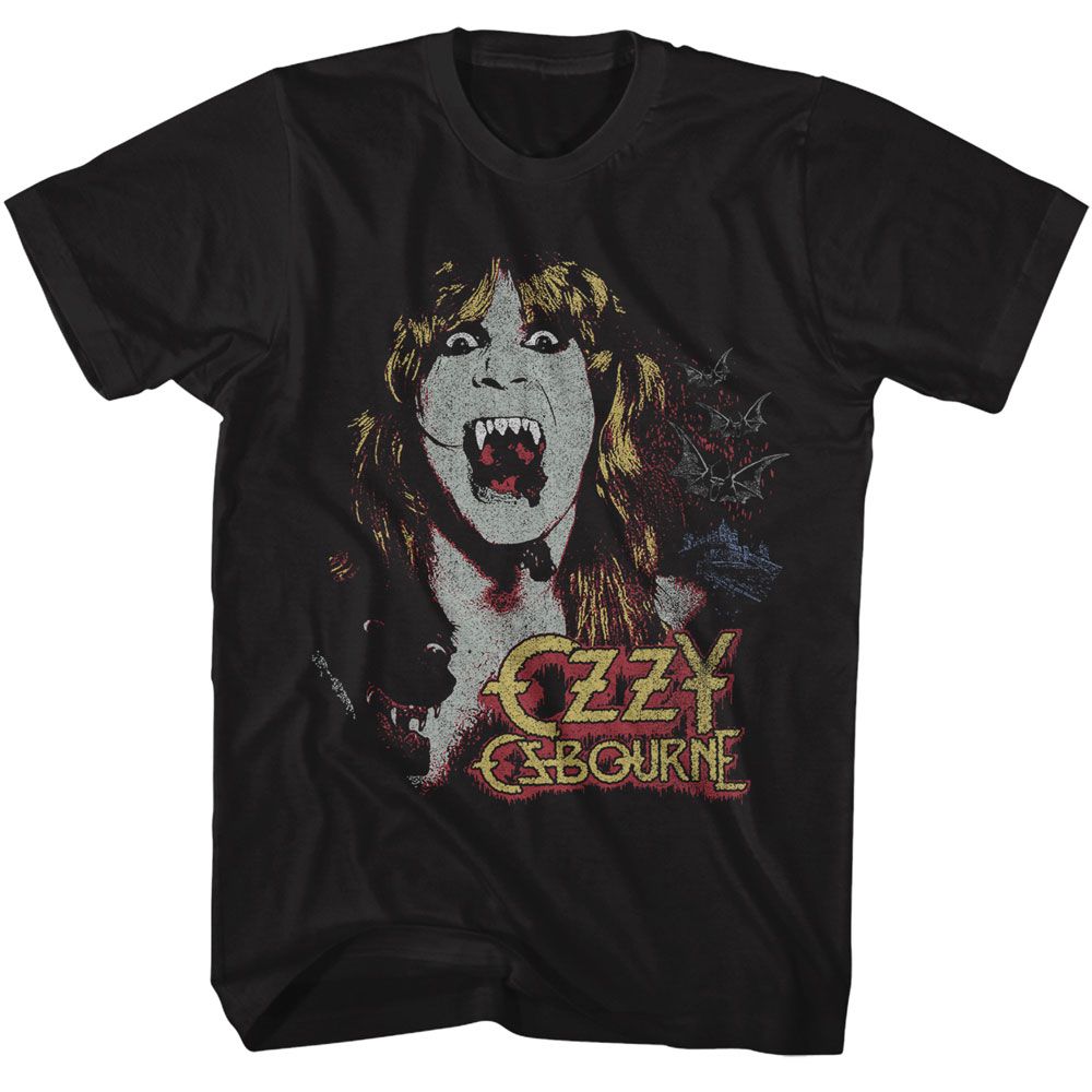 Black Ozzy Osbourne t-shirt featuring an Ozzy Vampire design