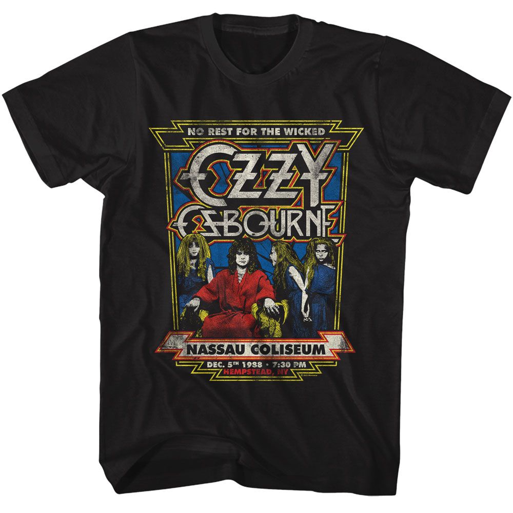 Black Ozzy Osbourne t-shirt featuring an Ozzy Nassau Coliseum design