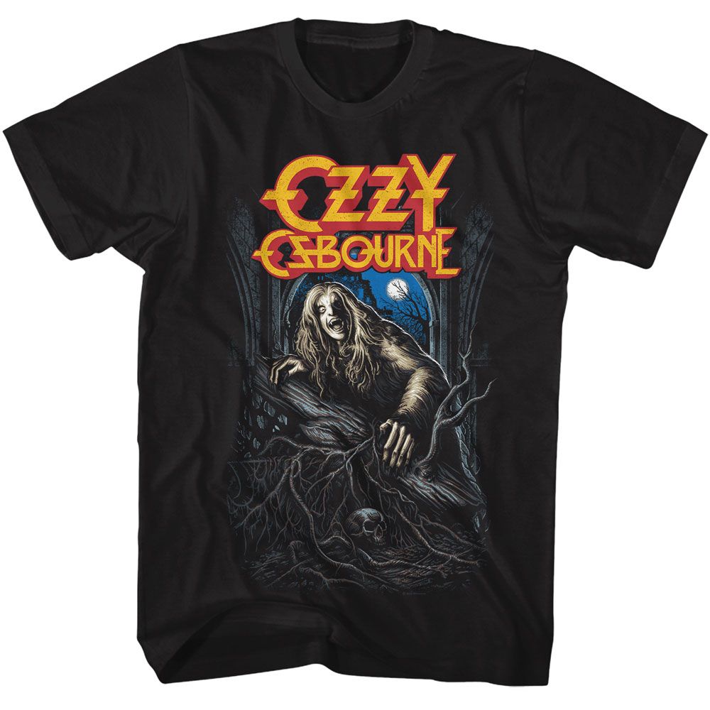 Black Ozzy Osbourne t-shirt featuring a Bark at the Moon design