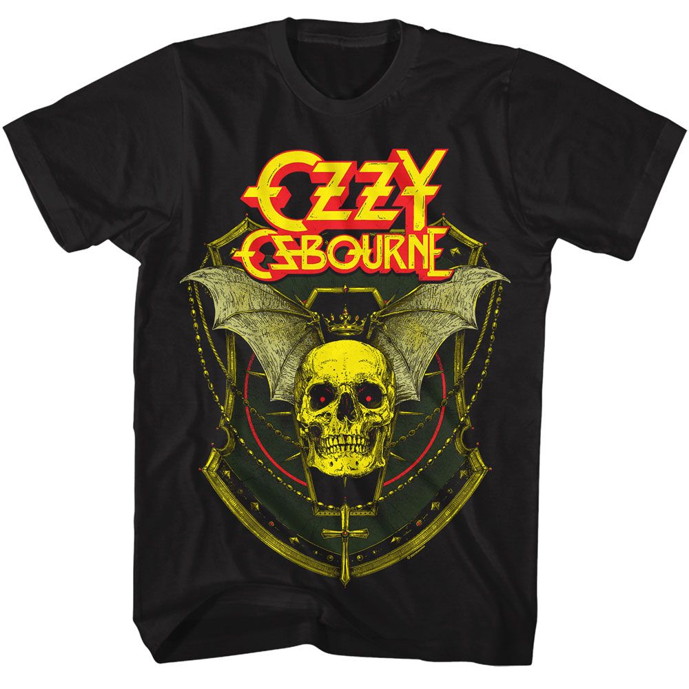 Black Ozzy Osbourne t-shirt featuring an Ozzy crowned skull with wings design