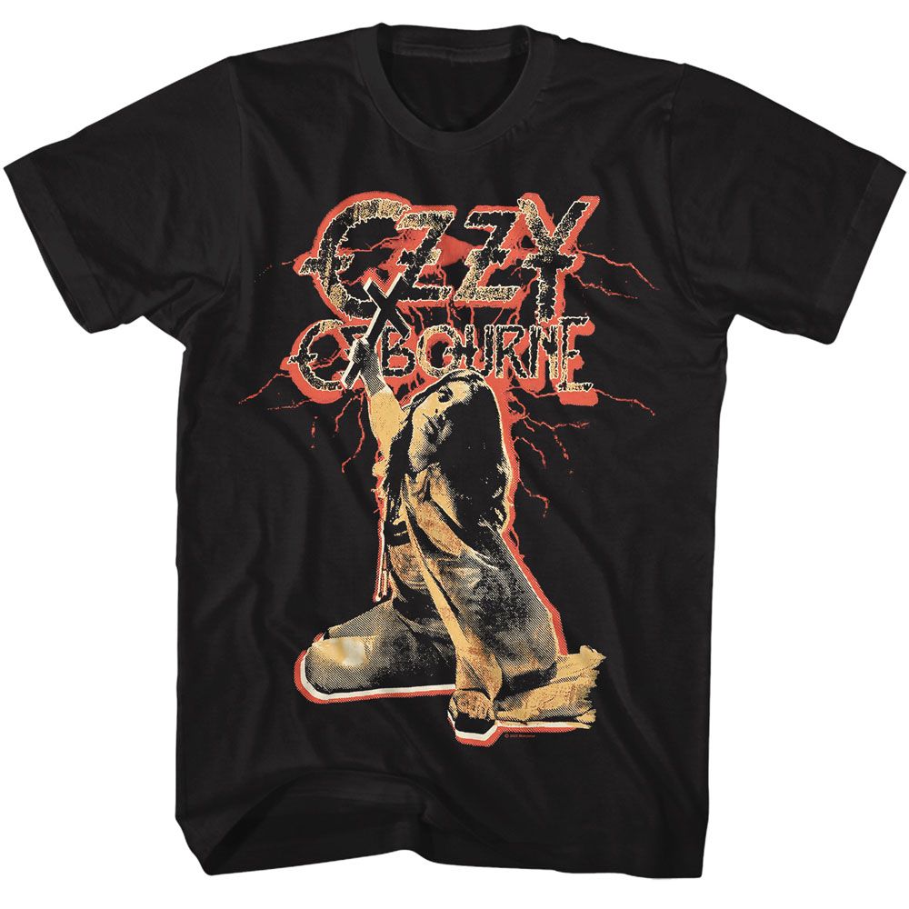 Black Ozzy Osbourne t-shirt featuring an Ozzy Red Lightning design