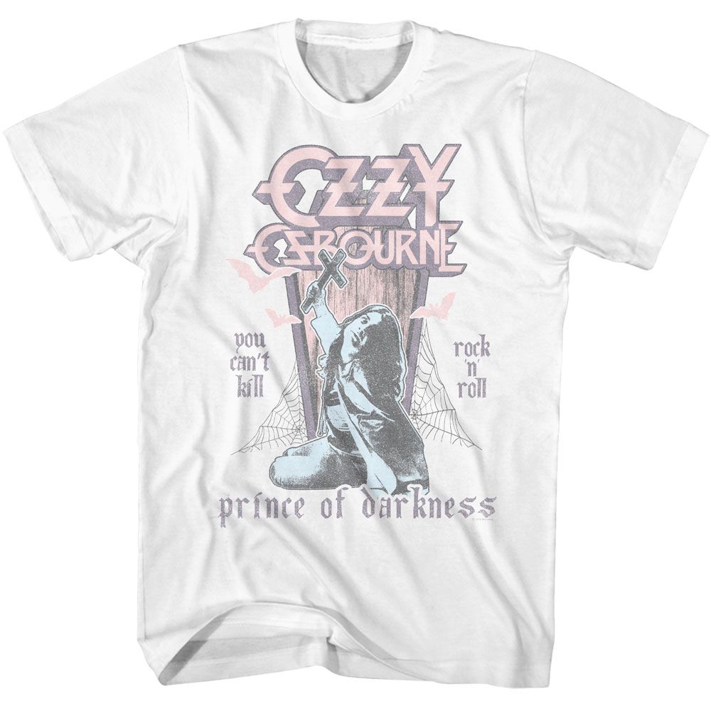 White Ozzy Osbourne t-shirt featuring an Ozzy Pastel Coffin design