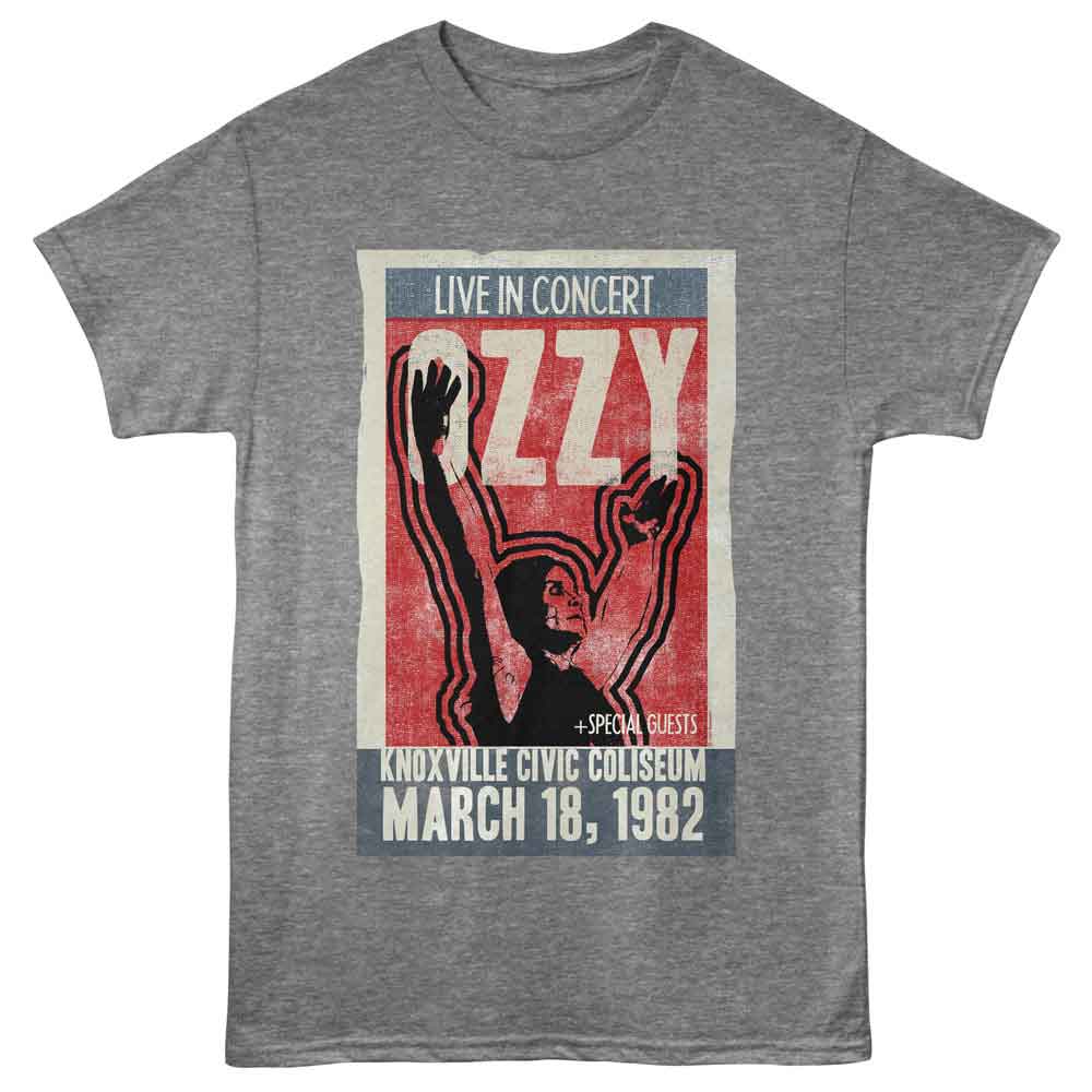 Graphite Heather Ozzy Osbourne t-shirt featuring an Ozzy Knoxville poster design