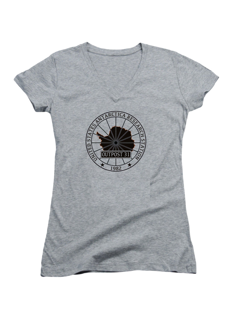 Gray Outpost 31 Badge Juniors V-Neck T-Shirt