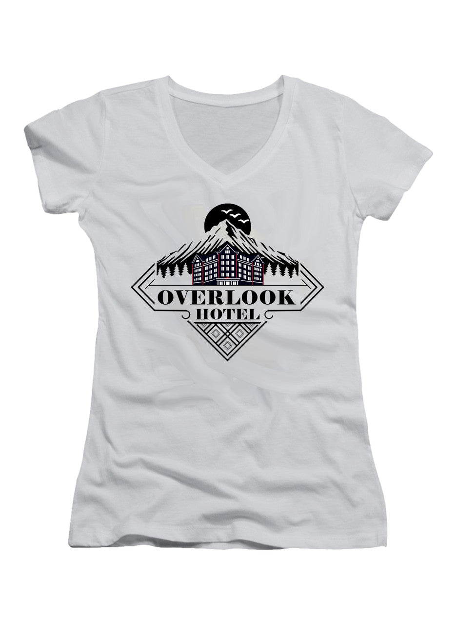 White Overlook Hotel Juniors V-Neck T-Shirt