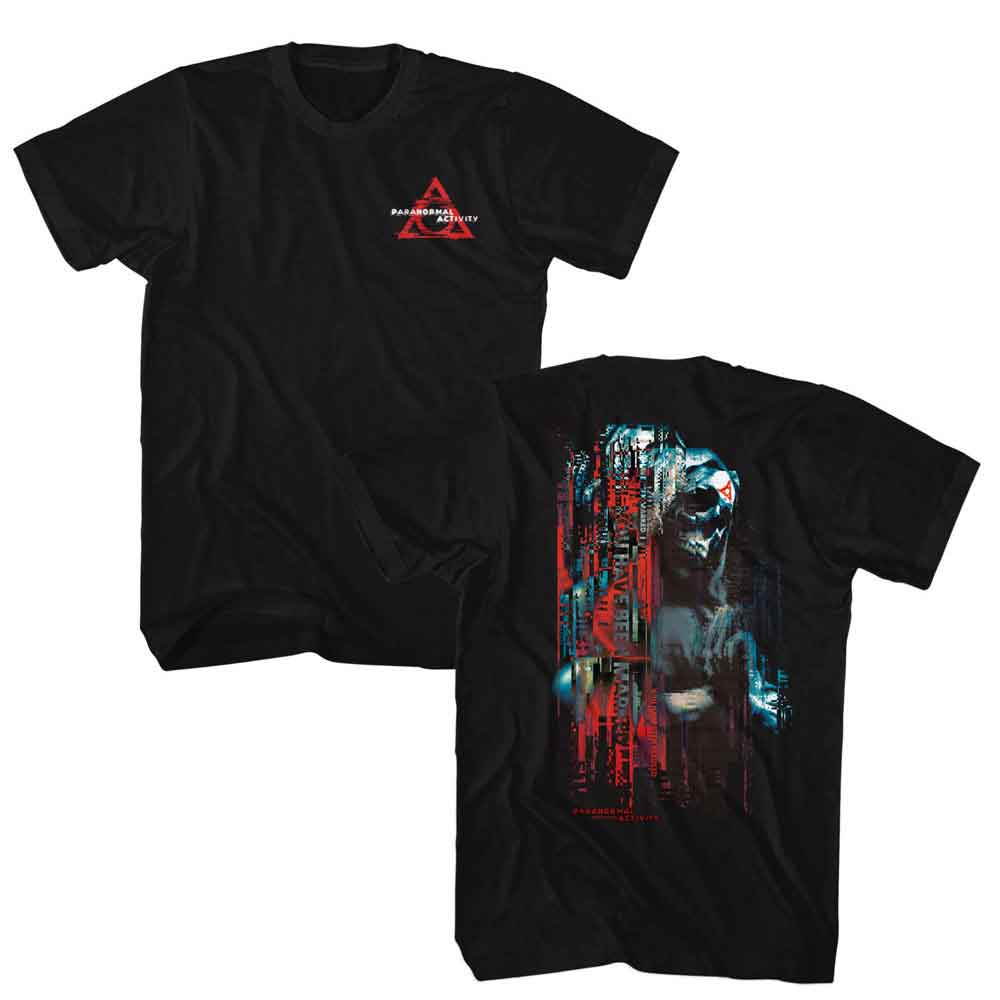 Black Paranormal Activity t-shirt featuring a Paranormal Activity Glitchy design