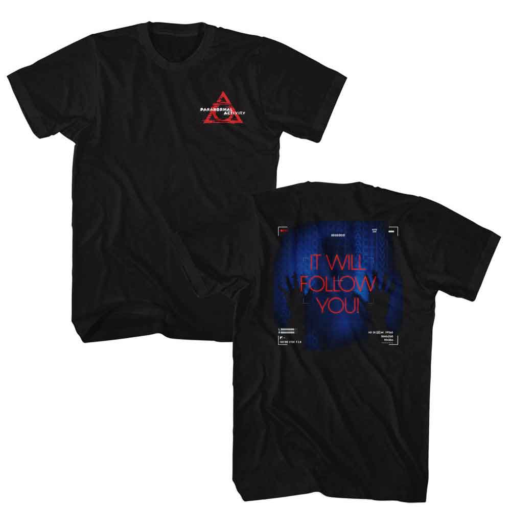 Black Paranormal Activity t-shirt featuring an It Will Follow design