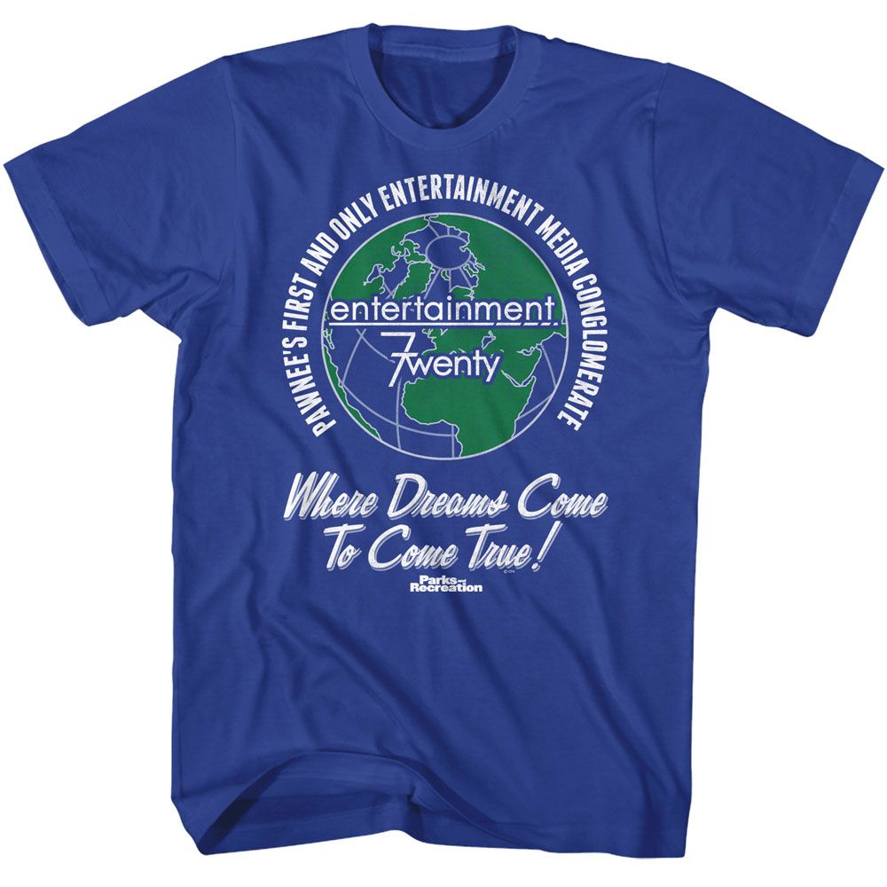 Royal Blue Parks and Recreation t-shirt featuring a Dreams Come to Come True design