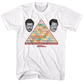 White Parks and Recreation t-shirt featuring a Swanson Pyramid design