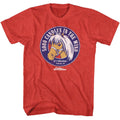 Red Heather Parks and Recreation t-shirt featuring a 500 Candles Li'l Sebastian design
