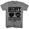 Graphite Heather Parks and Recreation t-shirt featuring a Burt Macklin design