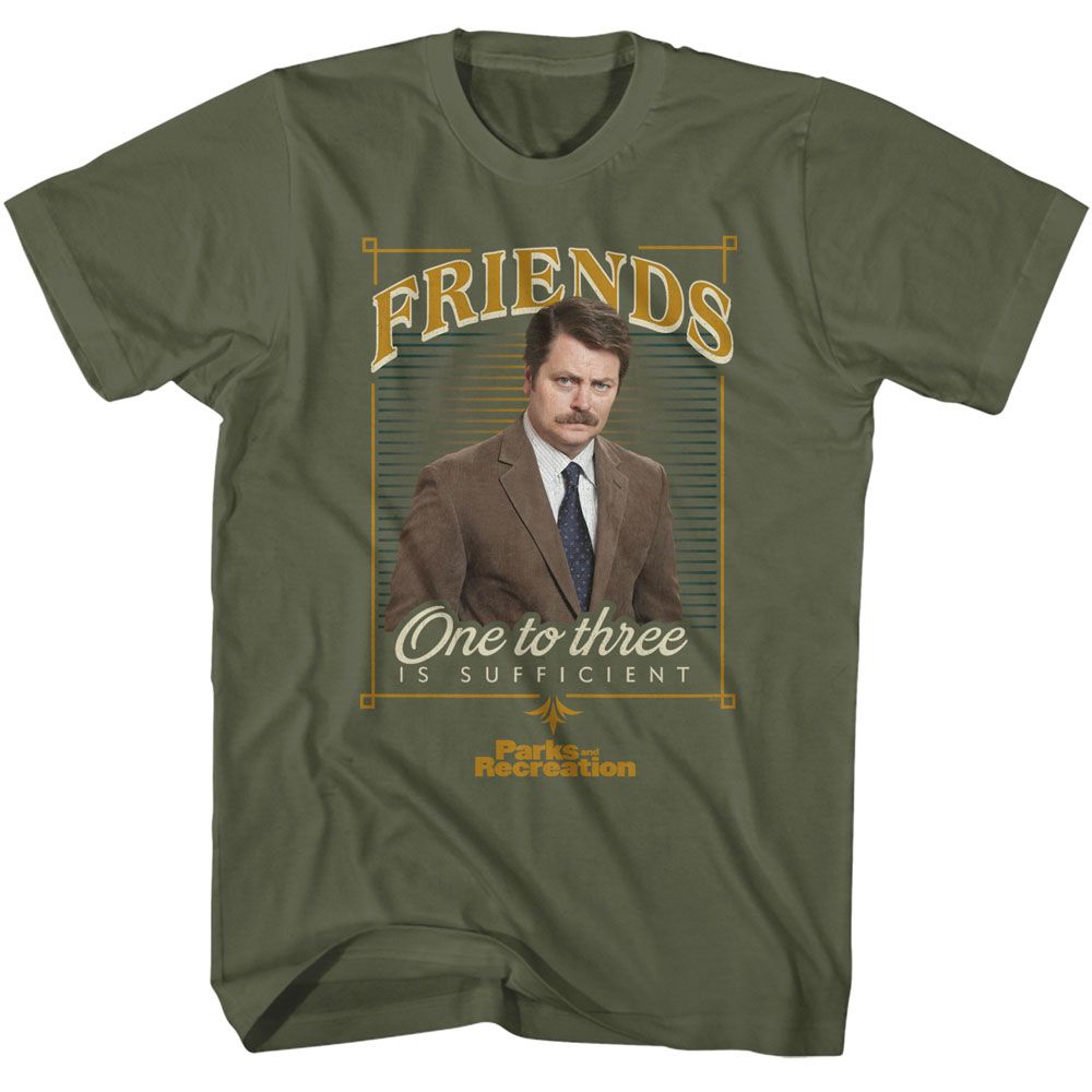 Military Green Parks and Recreation t-shirt featuring a One to Three Is Sufficient design