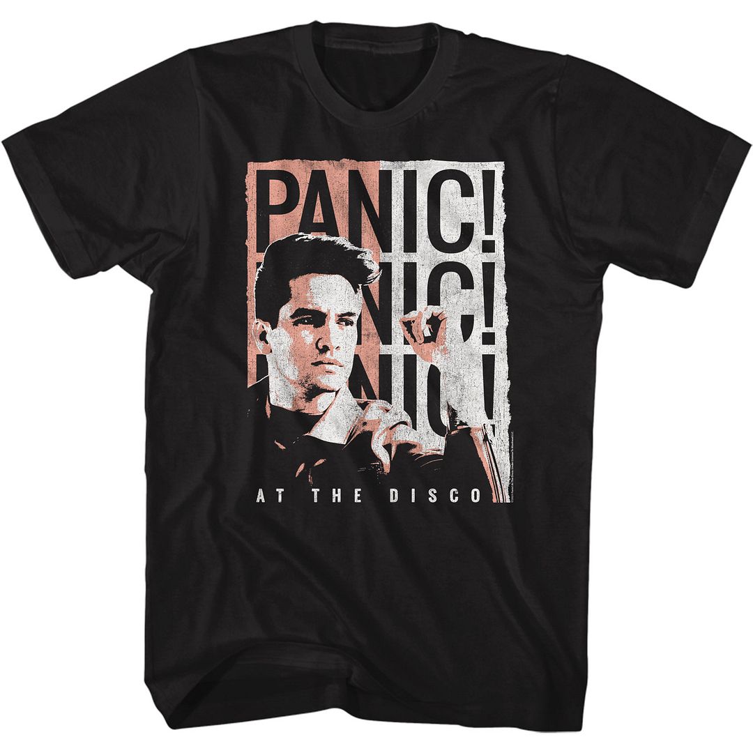 Black Panic! at the Disco t-shirt featuring a Panic! design