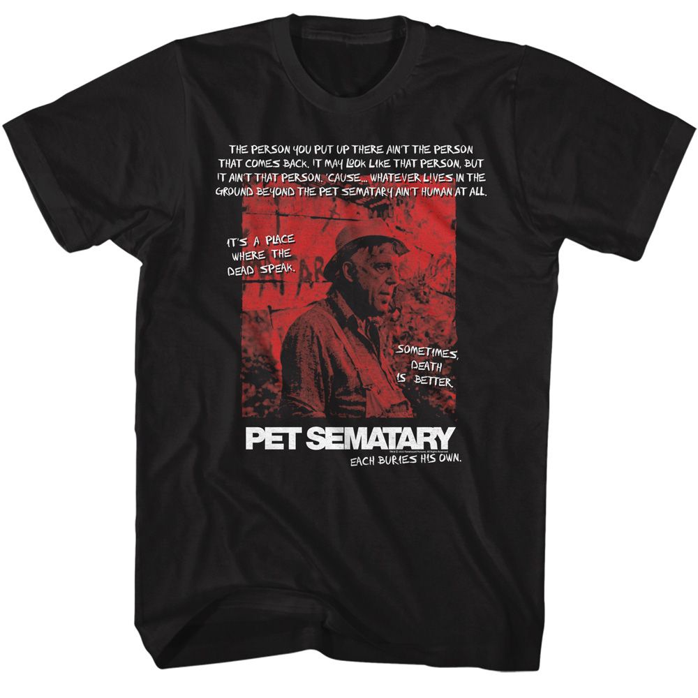 Black Pet Sematary t-shirt featuring a Jud Quotes design
