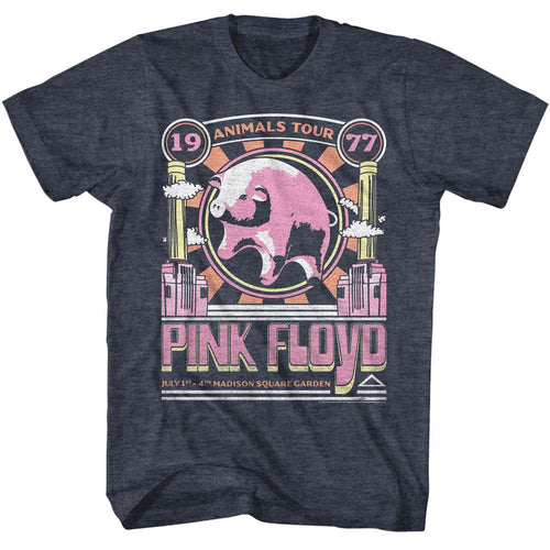 Navy Heather Pink Floyd t-shirt featuring an Animals Tour 1977 design