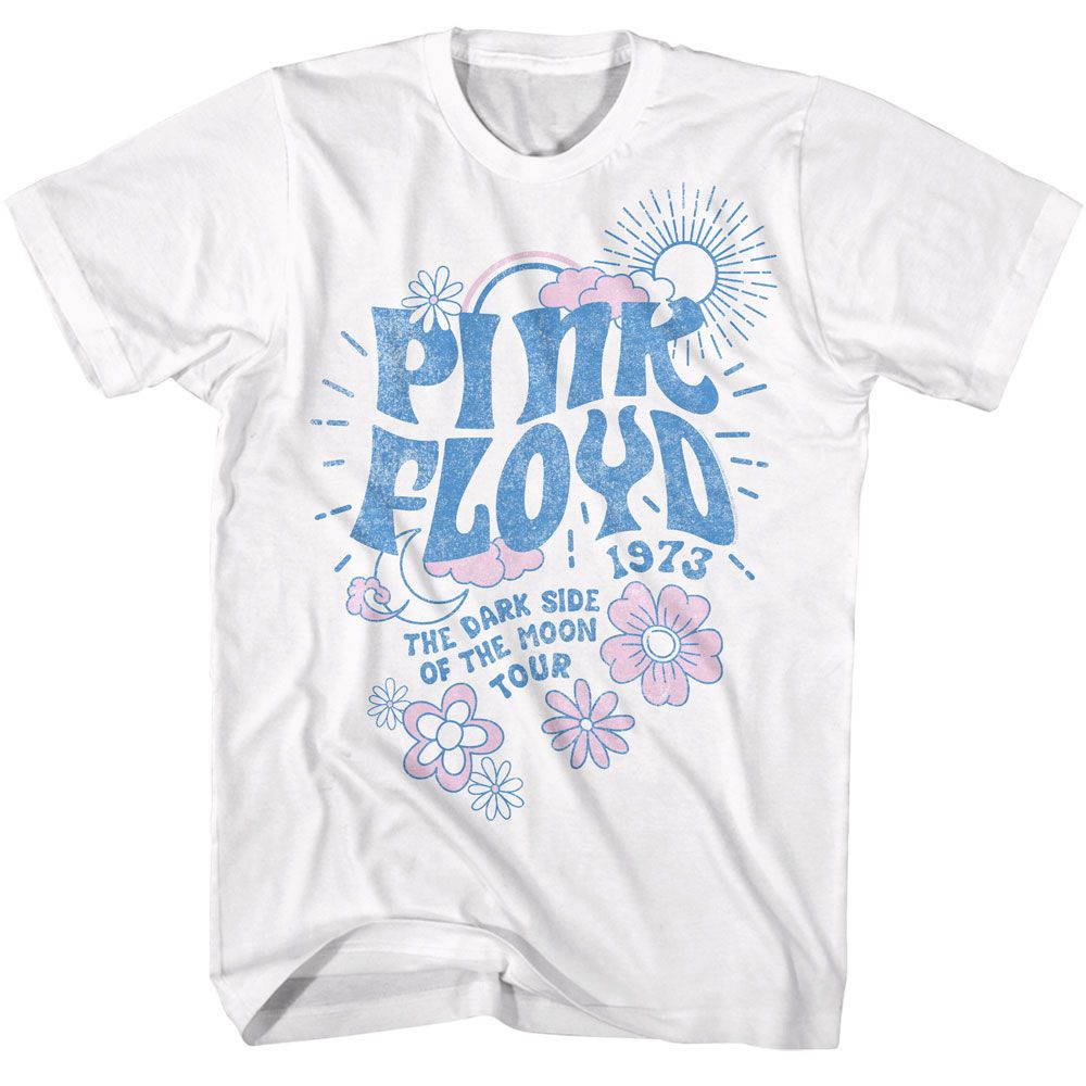 White Pink Floyd t-shirt featuring a Dark Side Tour Floral and Sun design