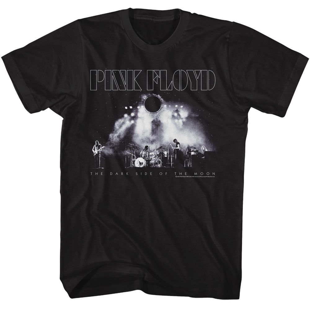 Black Pink Floyd t-shirt featuring a DSOTM Concert Photo design