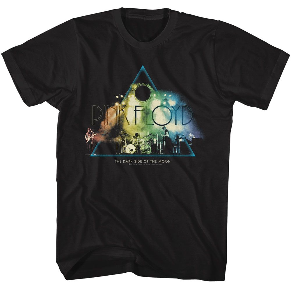 Black Pink Floyd t-shirt featuring a DSOTM Concert Prism design