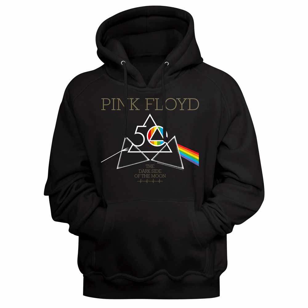 Black Pink Floyd pullover hoodie featuring a Dark Side 50th Anniversary design