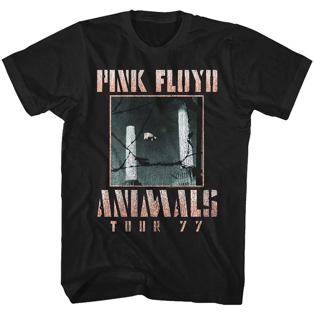 Black Pink Floyd t-shirt featuring an Animals Tour 77 design