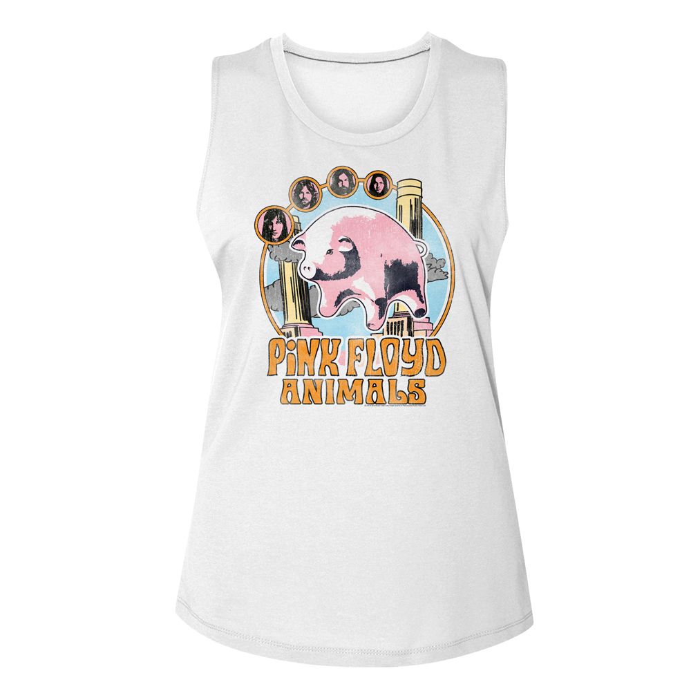 Pink Floyd Ladies Muscle Tank - Circle Pig