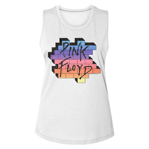 Pink Floyd Ladies Muscle Tank - Rainbow Wall