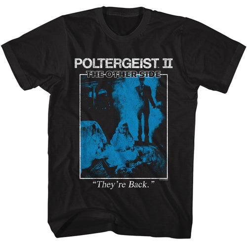 Black Poltergeist t-shirt featuring a They're Back poster design