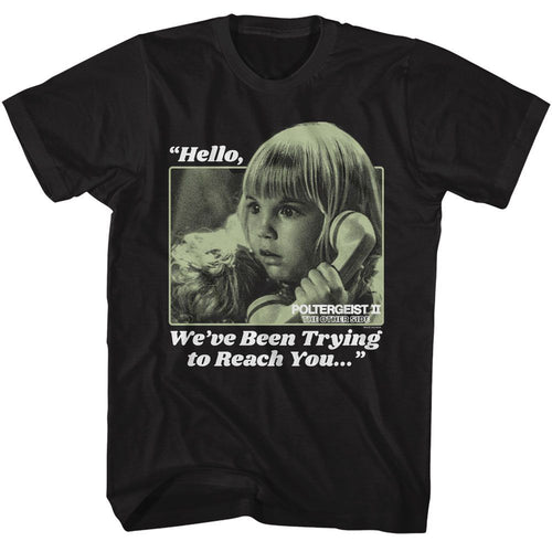 Black Poltergeist t-shirt featuring a Trying to Reach You design