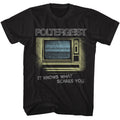 Black Poltergeist t-shirt featuring an It Knows What Scares You design